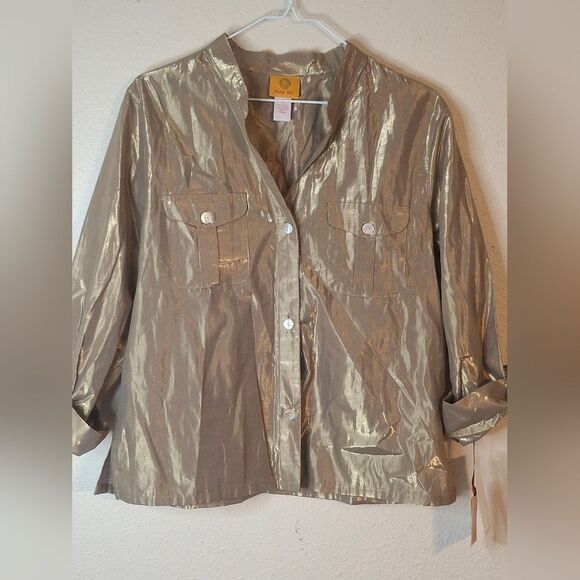 Ruby Rd. Gold button down shirt size 12 NWT - Picture 1 of 6